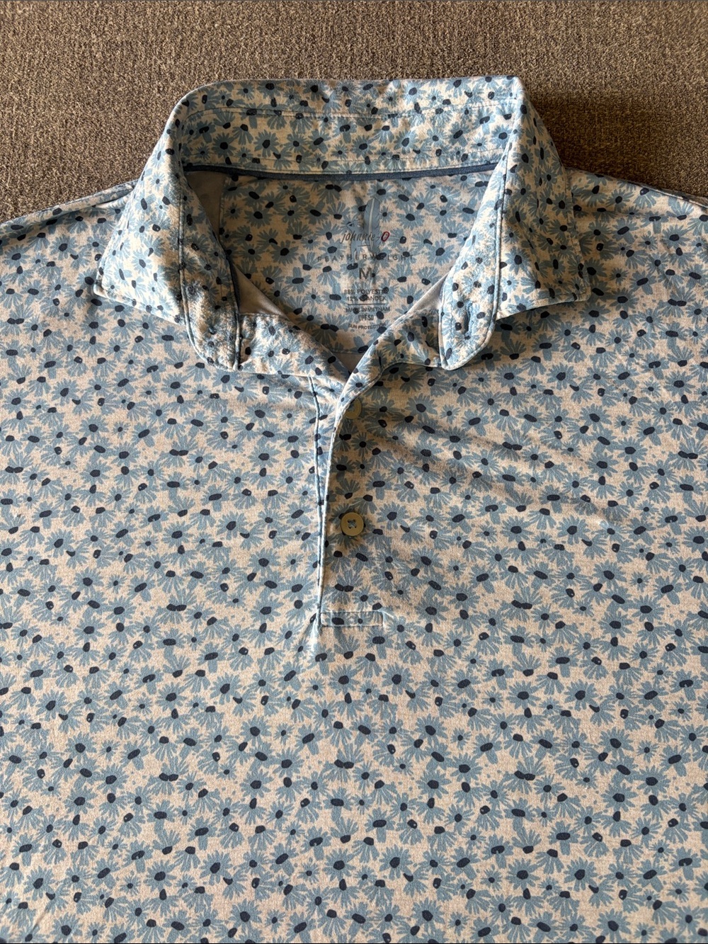 JOHNNIE O Feather Weight UPF 50 Blue Floral Print Polo Size Medium Large